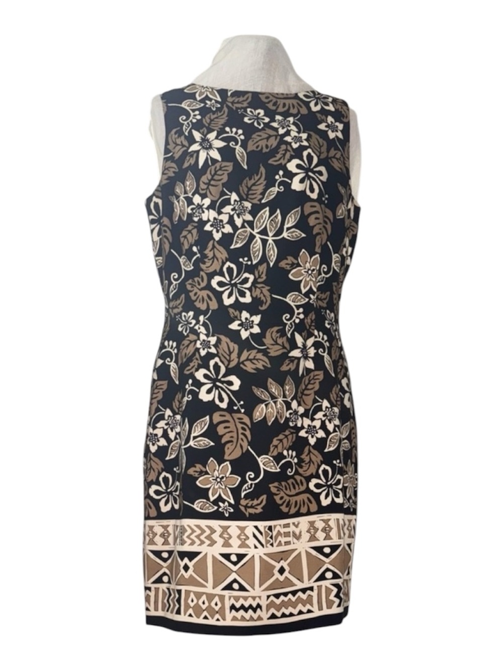 Y2K 100%Silk David Warren Tropical Floral Sheath Dress - Black & Tan size 14